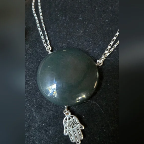 Black porcelain Pendant with Sterling Chain natural pearls obsidian & quartz 18" - Picture 7 of 7